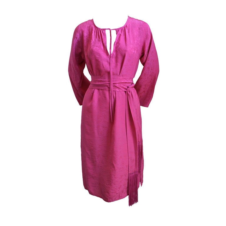 YVES SAINT LAURENT fuchsia dress with woven rose pattern at 1stdibs