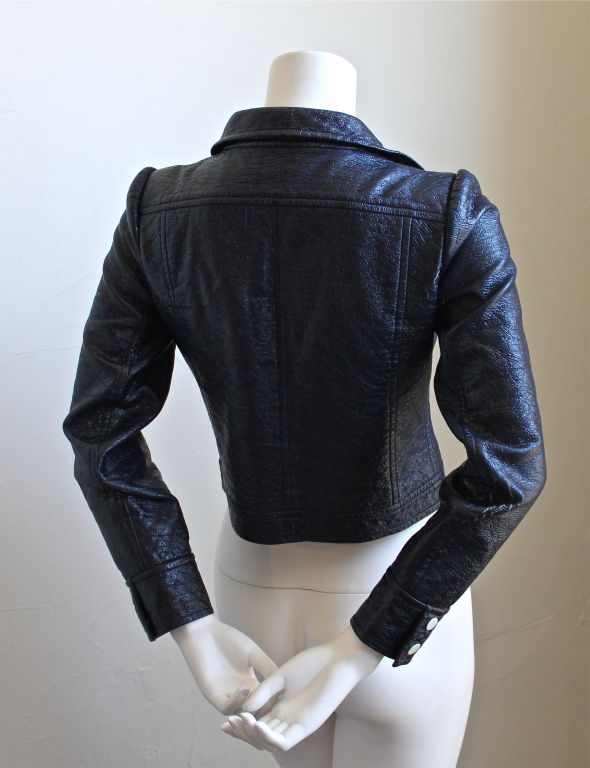 Women's 1960's COURREGES haute couture navy blue vinyl jacket