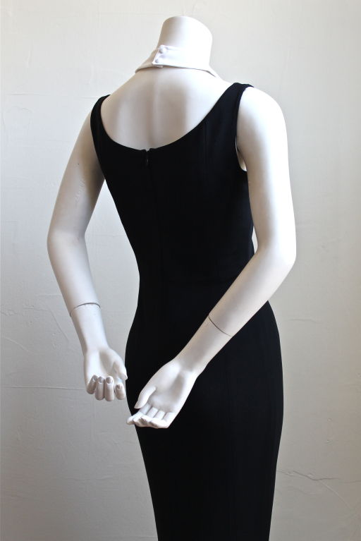 THIERRY MUGLER black jersey dress with white bib collar detail 1