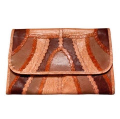 CARLOS FALCHI peach patchwork reptile skin clutch