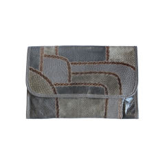 CARLOS FALCHI grey & brown reptile skin clutch