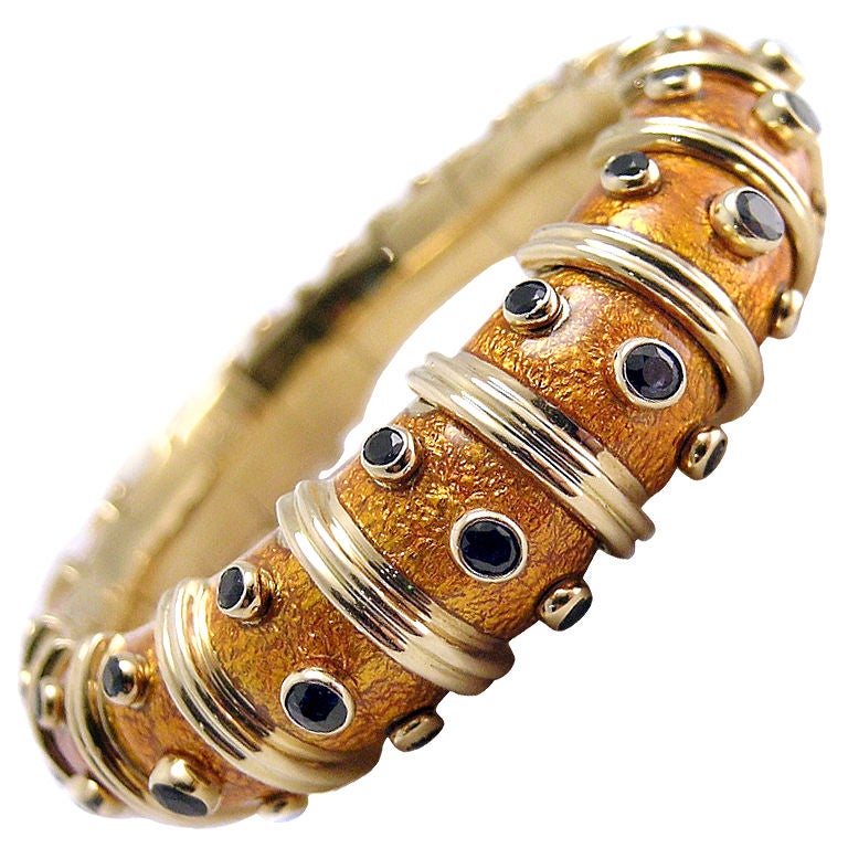 Rare Schlumberger Sapphire & Enamel Bangle