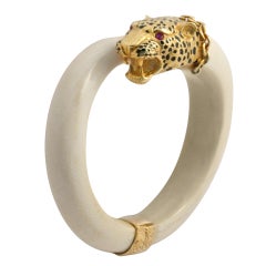 French Ivory And Gold Leopard Bangle