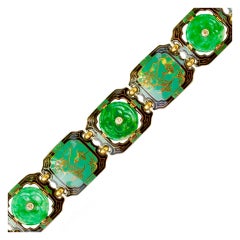 Art Deco Jade and Chinoiserie Enamel Bracelet