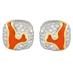 Tiffany & Co. Angela Cummings Coral Diamond Gold Platinum Earrings
