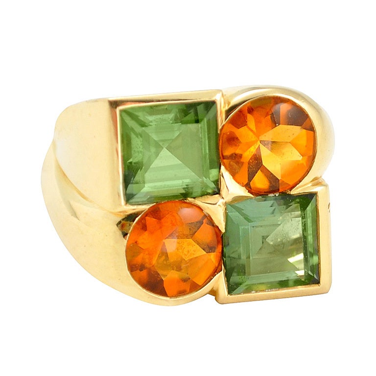 FRED PARIS Green Tourmaline & Citrine Ring