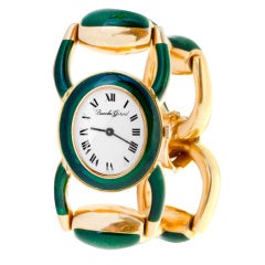 Bueche-Girod Lady's Yellow Gold and Enamel Bracelet Watch