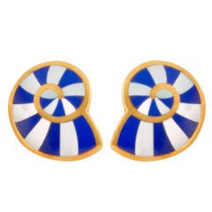 TIFFANY Lapis & Mother of Pearl Nautilus Ear Clips