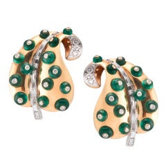 MARILYN COOPERMAN Emerald Bead & Diamond Leaf Earclips
