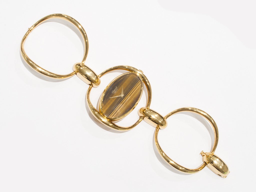 Chopard Lady's Yellow Gold Bracelet Watch with Tiger's Eye Dial circa 1975 In Good Condition In San Antonio, TX