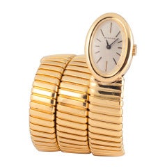 Vintage Jaeger-LeCoultre Lady's Yellow Gold Triple-Wrap Snake Bracelet Watch Made for Bulgari