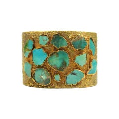 Bell Copper & Turquoise Modernist Enamel Cuff