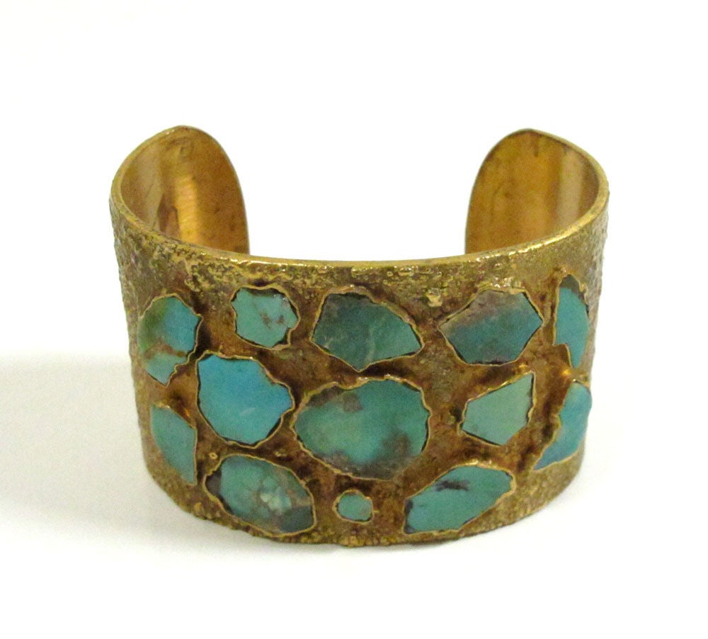 Bell Copper & Turquoise Modernist Enamel Cuff