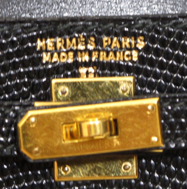 Women's Hermes Paris Black Lizard Tres Petite Kelly Bag 15cm