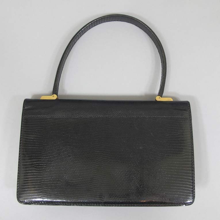 Lederer Black Lizard Skin Leather Top Handle Bag