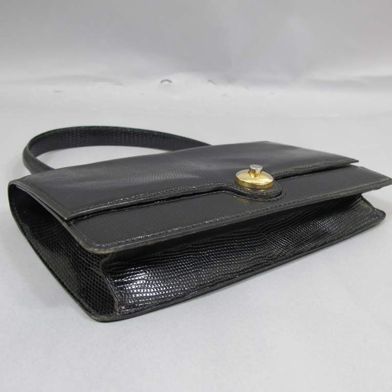 Lederer Black Lizard Skin Leather Top Handle Bag For Sale 1