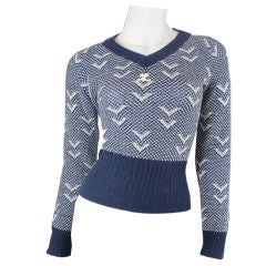 Courreges Midnight Nautical Theme Ribbed Hem V-Neck Sweater