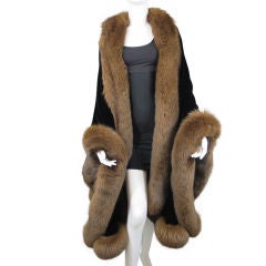 Retro Halston Fox Fur Black Velvet Cape Owned By Martha Graham