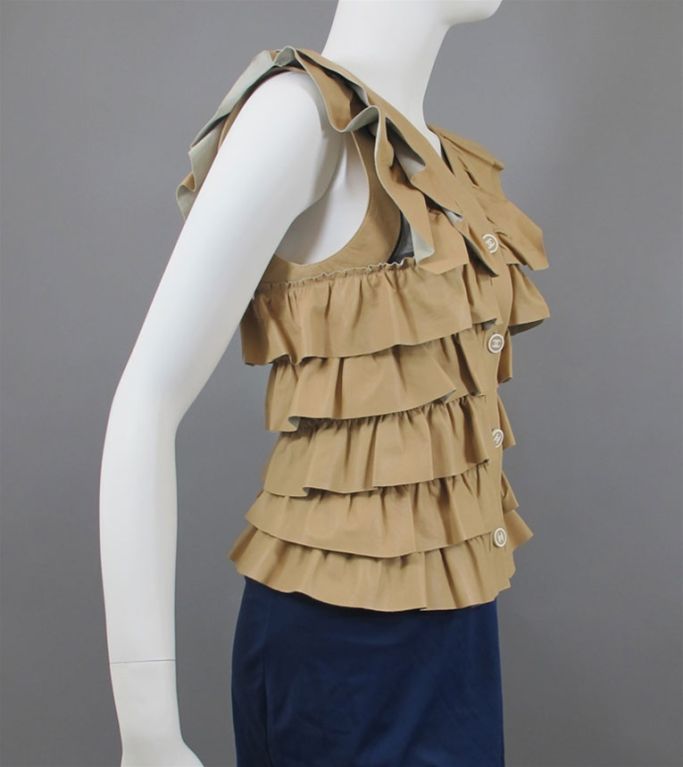 CHANEL Camel Ruffled Calfskin Leather Top  Size 38