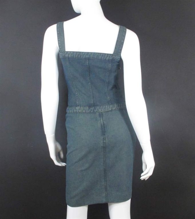 CHANEL Prewashed Blue Denim Skirt Suit  & Bustier Size 36 For Sale 1