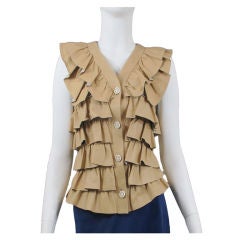 CHANEL Camel Ruffled Calfskin Leather Top  Size 38