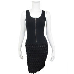 CHANEL Black Double-Zipper Dress With Full "Lace" Skirt Sz 36