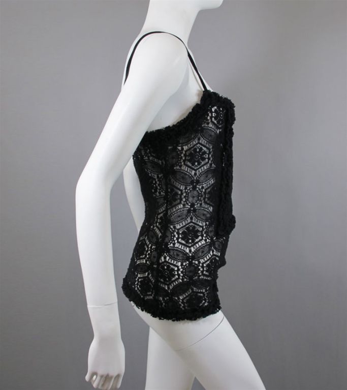 CHANEL Black Wool Lace Top Sz 44