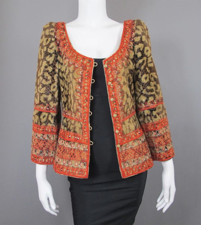 Mary McFadden Couture Faux Fur Animal Print Jacket 36 1