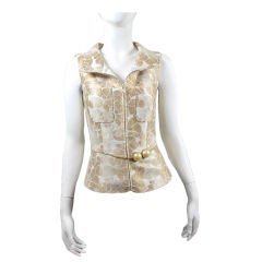 CHANEL Gold and White Silk Brocade Vest Size 34