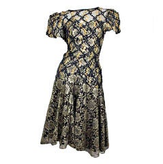 Vintage Geoffrey Beene Black and Gold Sequined Dress