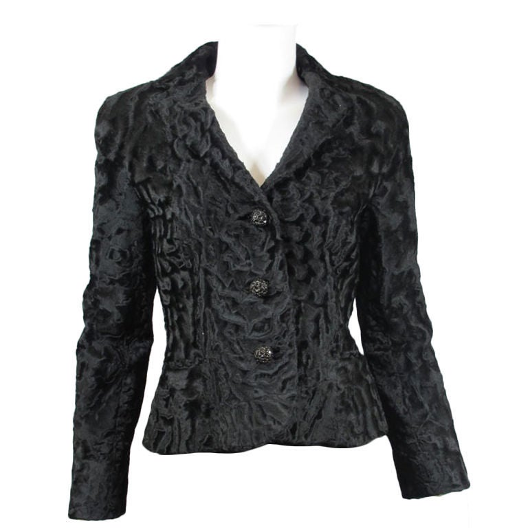 Ralph Lauren Collection Black Persian Lamb Jacket Sz 4