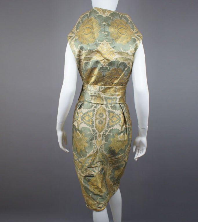 Women's Alexander McQueen Beige Green Paisley Silk Dress 44 10 For Sale