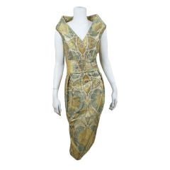 Alexander McQueen Beige Green Paisley Silk Dress 44 10