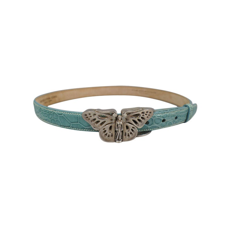 Kieselstein-Cord Seafoam Butterfly Buckle Alligator Belt For Sale