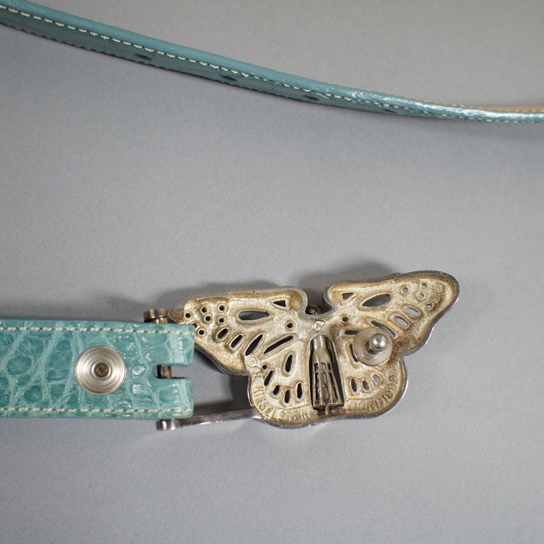 Kieselstein-Cord Seafoam Butterfly Buckle Alligator Belt For Sale 3
