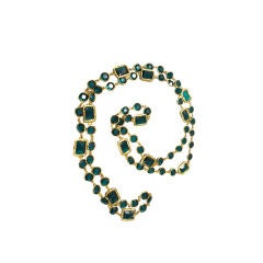CHANEL 1981 Vintage Green Crystal Chicklet Sautoir Necklace