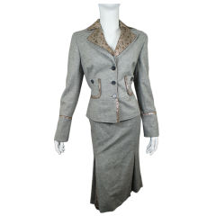 Carolina Herrera Salt & Pepper Wool Skirt Suit with BronzeTrim 8