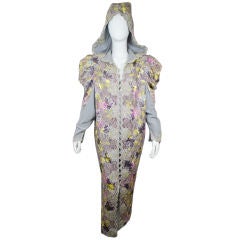 Vintage Floral Lace Beaded Kaftan with Hood