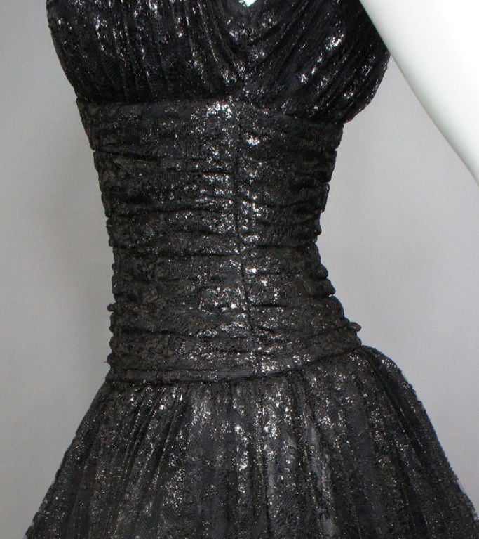 Vicky Tiel Black Metallic Lace Evening Dress with Crinoline For Sale 1