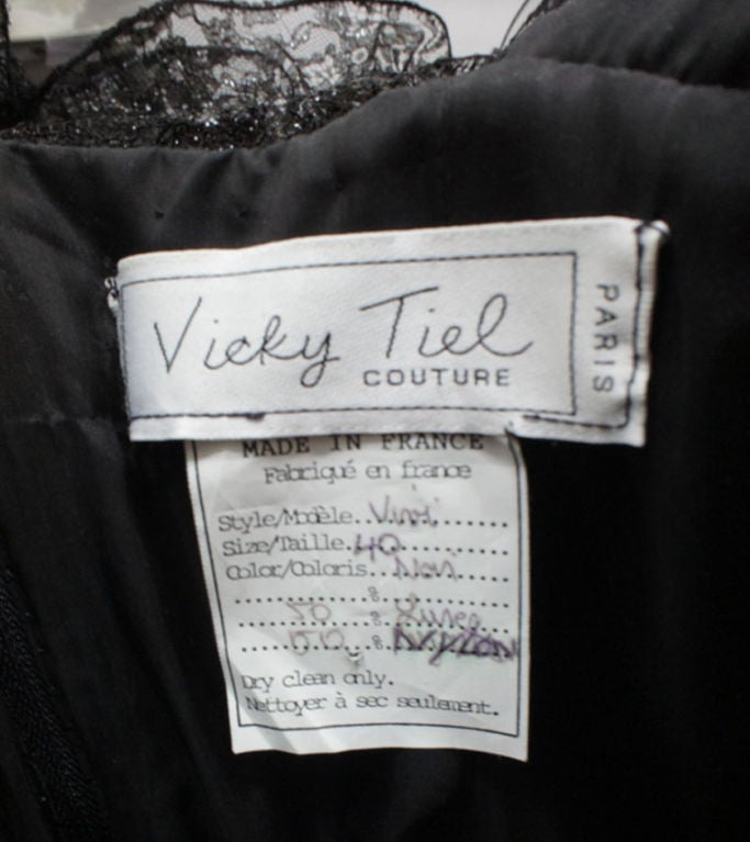 Vicky Tiel Black Metallic Lace Evening Dress with Crinoline For Sale 2