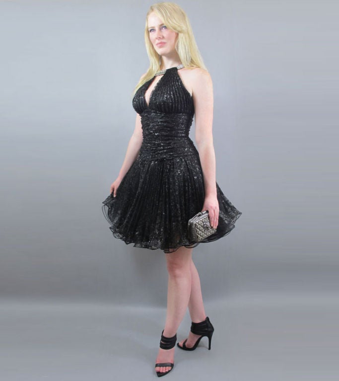Vicky Tiel Black Metallic Lace Evening Dress with Crinoline For Sale 3
