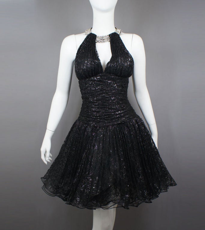 Vicky Tiel Black Metallic Lace Evening Dress with Crinoline For Sale 4