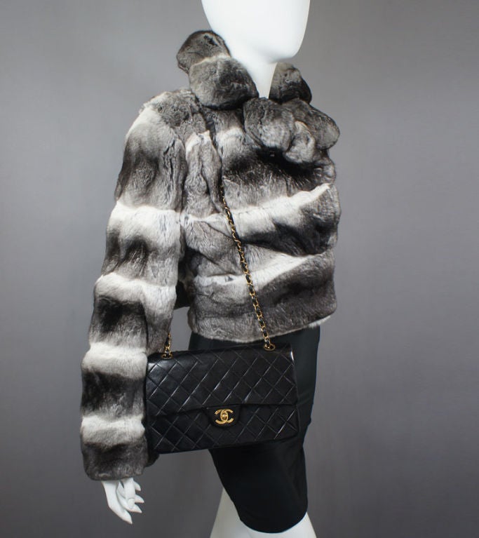 Women's Maximilian Black & White Chinchilla Fur Jacket US 2 / 4 /  6