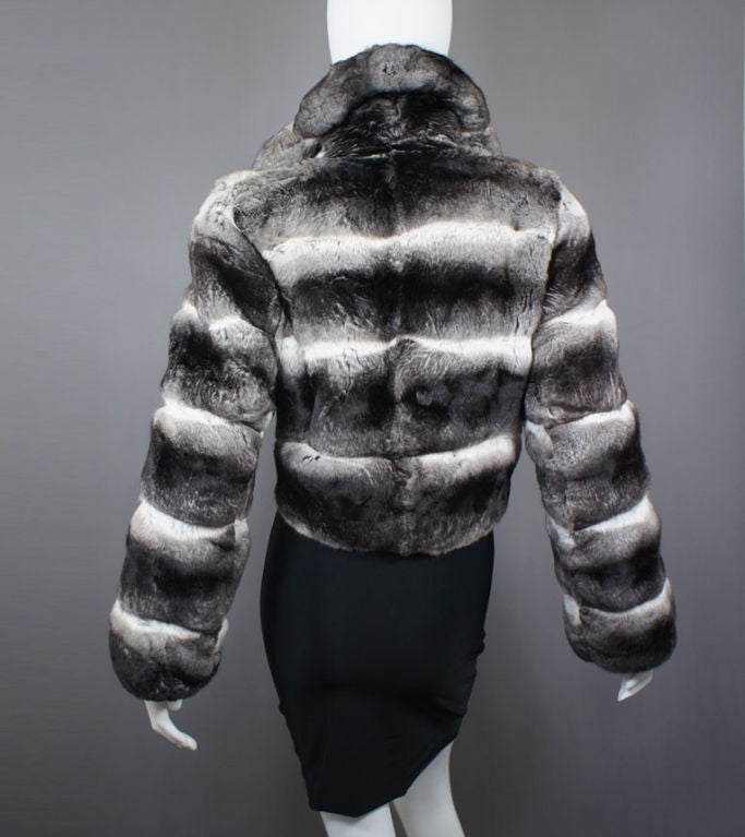 Maximilian Black & White Chinchilla Fur Jacket US 2 / 4 /  6 1