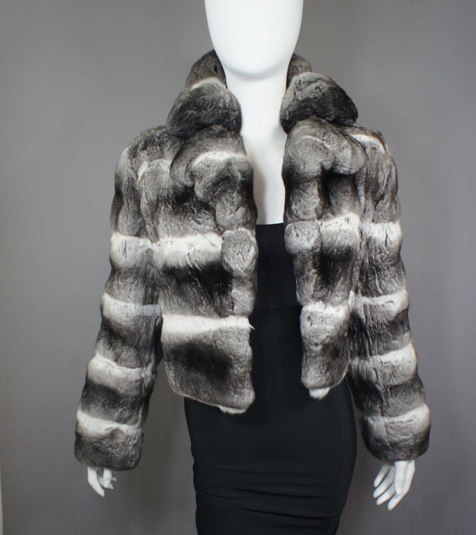 Maximilian Black & White Chinchilla Fur Jacket US 2 / 4 /  6 2