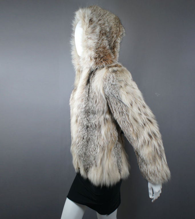 Women's Maximilian Natural Lynx Hooded Fur Jacket  US 6 / 8 For Sale