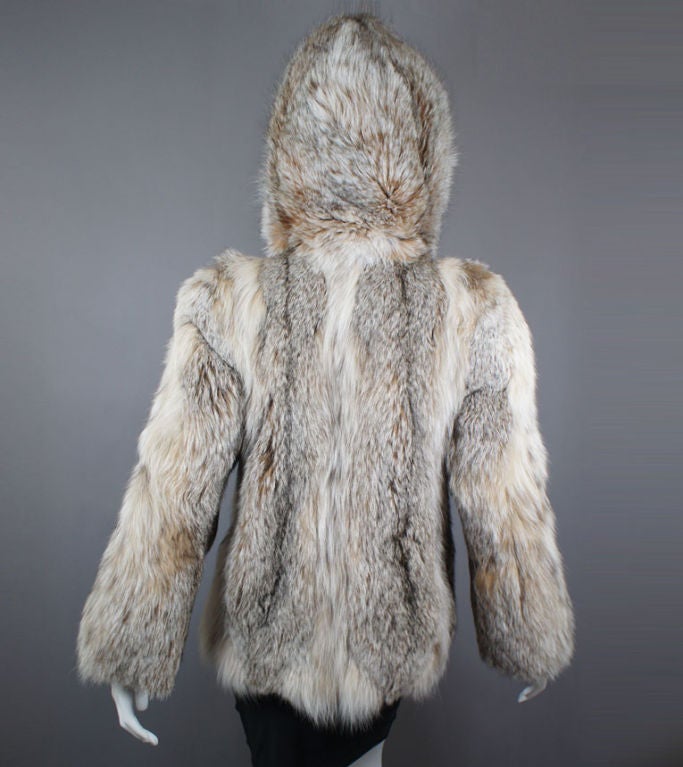 Maximilian Natural Lynx Hooded Fur Jacket  US 6 / 8 For Sale 1