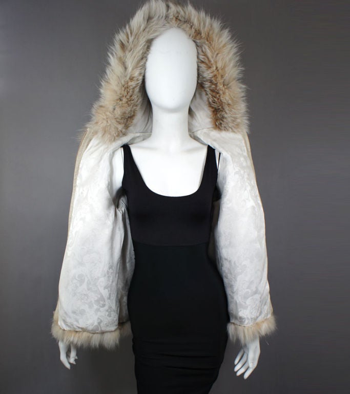 Maximilian Natural Lynx Hooded Fur Jacket  US 6 / 8 For Sale 2