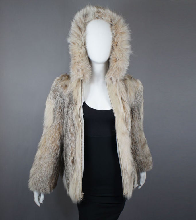 Maximilian Natural Lynx Hooded Fur Jacket  US 6 / 8 For Sale 3