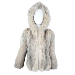 Maximilian Natural Lynx Hooded Fur Jacket  US 6 / 8